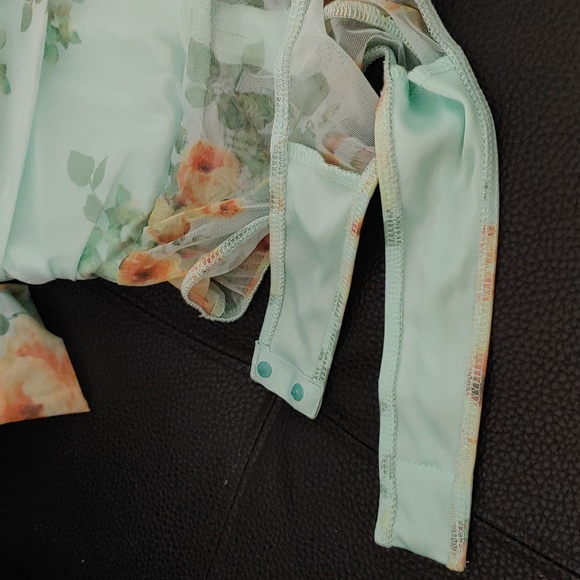 Mint corset top bodysuit with flowered overlay, off shoulder netting Size xs - Picture 2 of 5